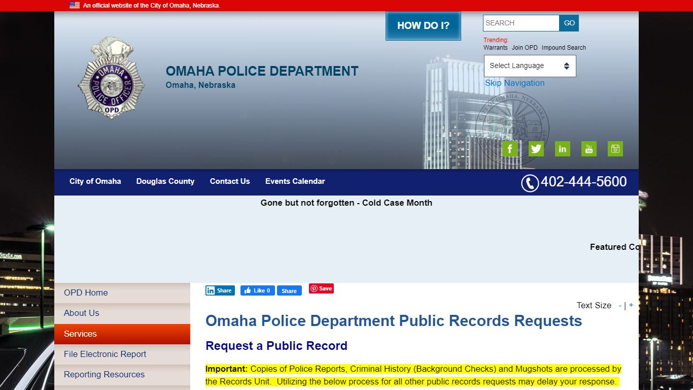 Omaha Police Department Public Records Requests